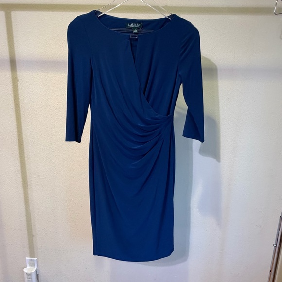 Ralph Lauren Dresses & Skirts - Ralph Lauren Navy Ruched Wrap-Front Long Sleeve Dress